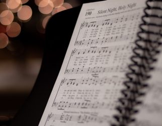 opened musical book at Silent Night, Holy Night page